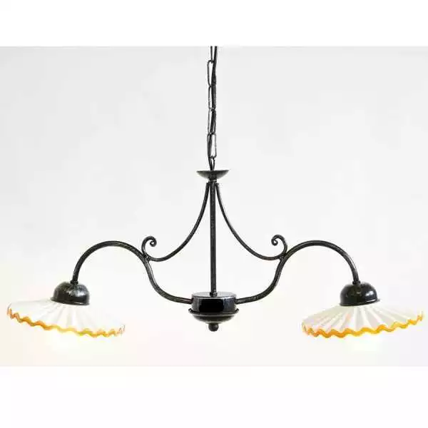 Chandelier Suspended Two Lights Line Volcano Ceramics Yellow