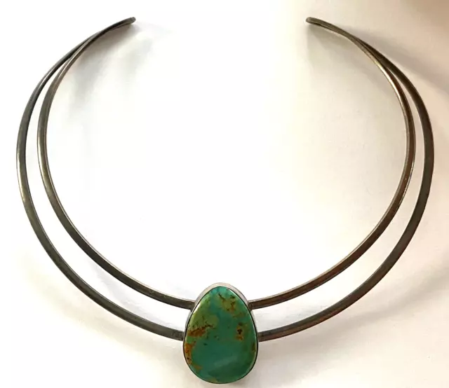NAVAJO STERLING TURQUOISE Choker Necklace By Designer EMT Everett Mary ...