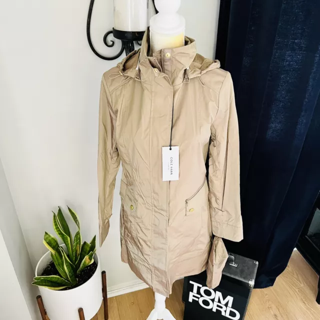 Cole Haan Signature Packable Womens Rain Jacket, Beige, Removable Hood Small NWT 2