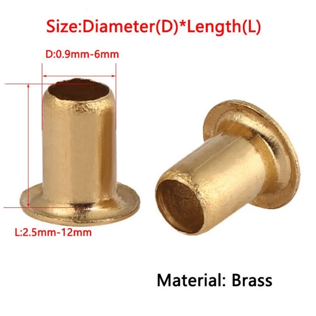 M0.9 M1.3 M1.5 M1.7 M2 M3 M4 M5 M6 Brass Tubular Hollow Rivet Nails Eyelet Rivet