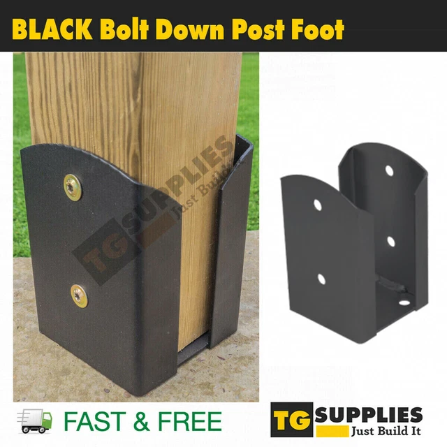 HEAVY DUTY GALVANISED BLACK Bolt Down POST SUPPORT Pergola Foot Bracket