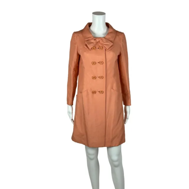 Vintage 60s Dress Coat Women's Small Mod Peach Juniors Spring Jacket Bow Neck