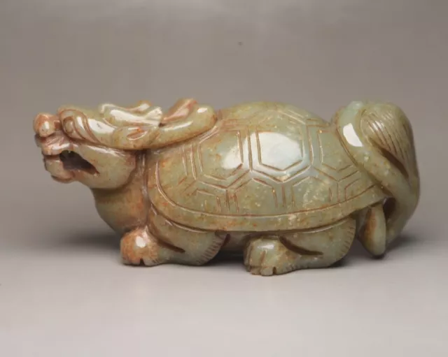Antique Chinese Old Hetian Jade Carved Nice Dragon Turtle Statue Decor Figurine