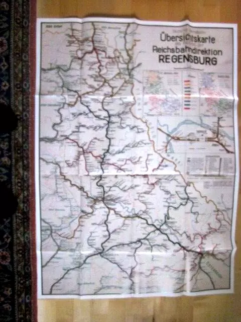 Eisenbahn Bezirkskarte Reichsbahndirektion Regensburg 1946 Großformat