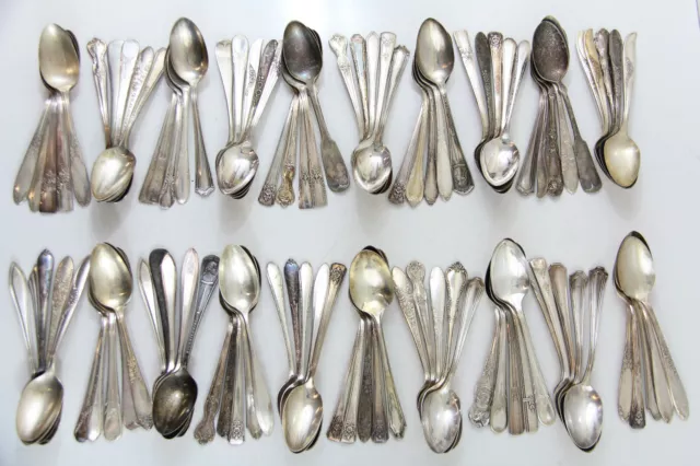 100x TEA SPOONS FLATWARE NO MONO SILVERPLATE LOT VINTAGE CRAFT REUSE REPURPOSE