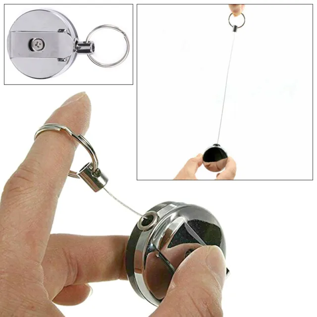 Retractable Key Chain ID Card Badge Holder Auto Recoil Ring Pull Heavy Duty Wire
