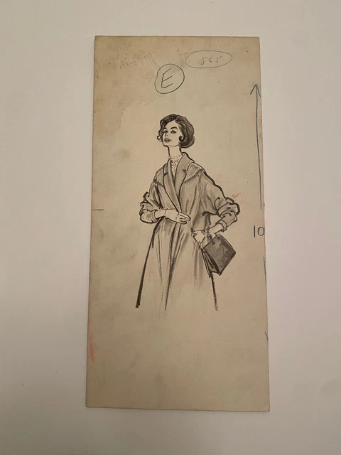 K) Vintage Gimbel Brothers Dept Store 1960s Women's Winter Coat Fashion Drawing