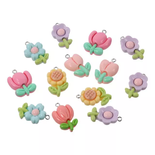 RESIN ROSE DAISY Sunflower Tulip Charms Floral Shape Floral Charms For ...
