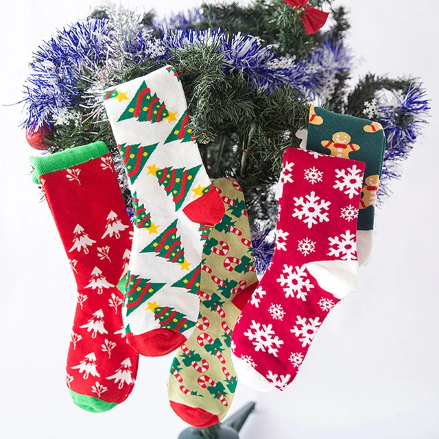 4 Pairs Weihnachtssocken Weihnachtsstrümpfe Stricken Karikatur Damen