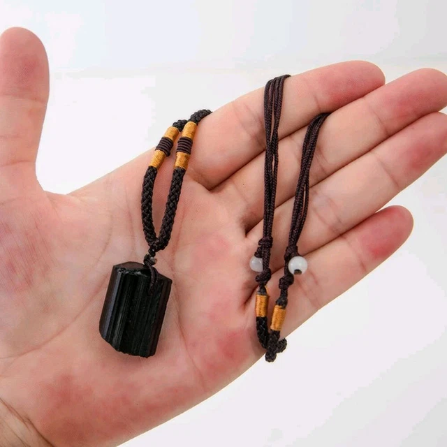Women&Men Black Natural Tourmaline Stone Pendant Necklace Crystal Gem Specimen