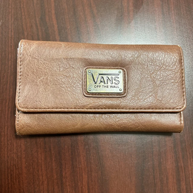 Vans Brown Leather Multicolored Canvas Flower Interior Womens Wallet