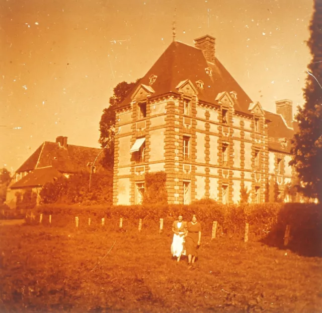 Family Maison Manoir France c1930 Photo Glass Plate Vintage V36L6n2