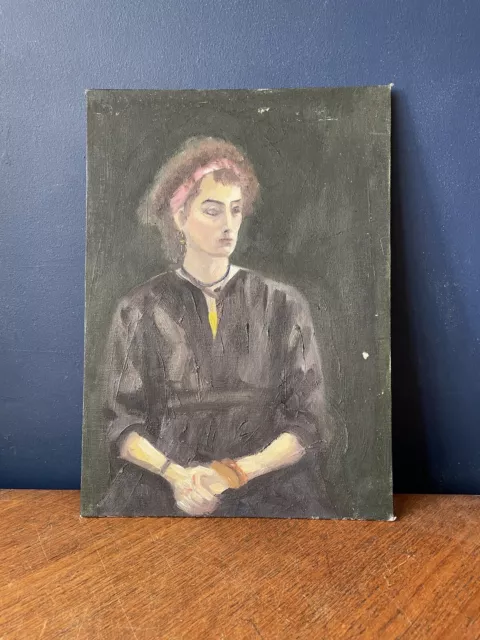Vintage Original Oil Painting Of Lady On Board 10x14in