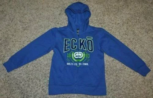 Boys Jacket Ecko Unlimited Blue Hooded Long Sleeve Zip Up Spring Fall-size S