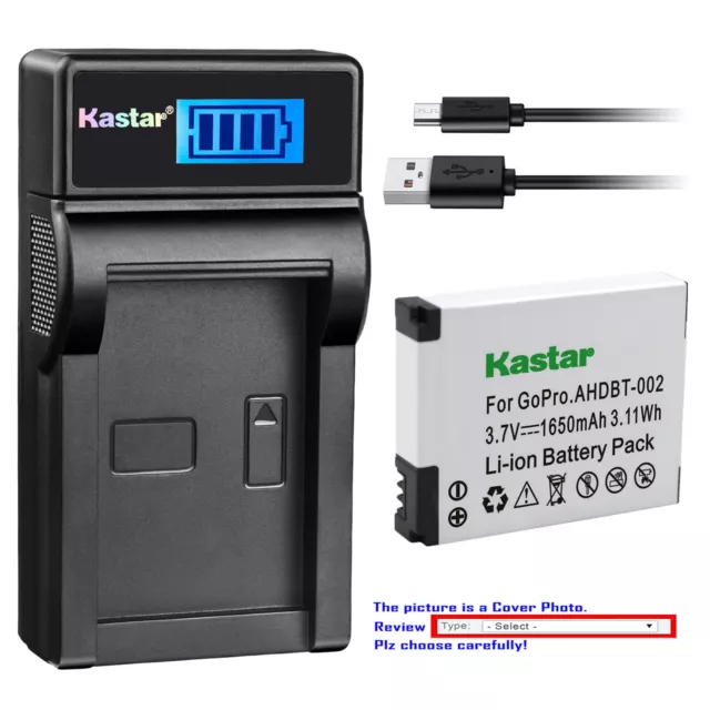 Kastar Battery LCD Charger for AHDBT 001 AHDBT 002 & GoPro Hero HD 1080p Camera