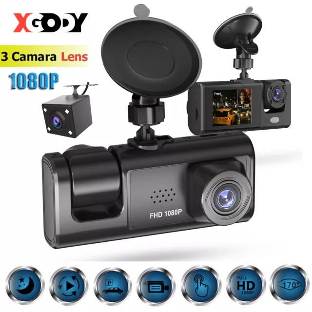 3 lentes Dashcam Dual Lens Cámara de coche HD 1080P DVR Monitor de aparcamiento Cámara Visión nocturna