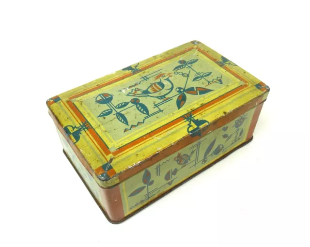 Stunning Rare Original German Bauhaus Suprematism Bird Art Deco Tin Box 30S