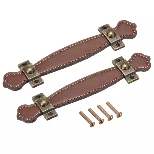 Drawer Pulls, 6.3" 2Pcs Leather Dresser Handles Door Knobs Cupboard Pull, Brown