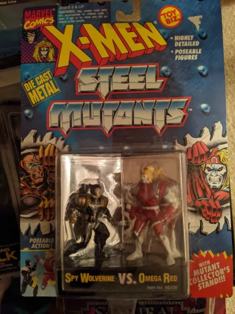 Toy Biz X-Men Steel Mutants Spy Wolverine vs Omega Red Metal Action Figures 1994