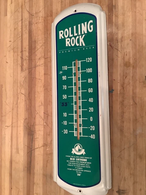 Vintage Rolling Rock Beer Thermometer 27”