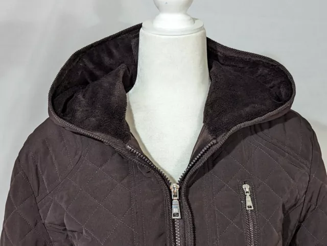 Laundry By Design Petite Chocolate Brown Quilted Hooded XLP Coat LNC CS 3