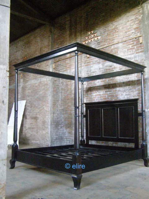 SUPER KING Gothic Dead BLACK Mahogany Wood Four poster minimalist Canopy Bed SUPER KING Gothic Dead BLACK Mahogany Wood Four poster minimalist Canopy Bed