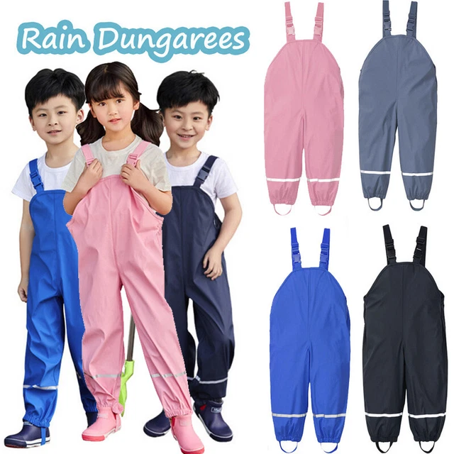 New Toddler Kids Solid Rain Dungarees Windproof Mud Jumpsuit Raincoat ， US