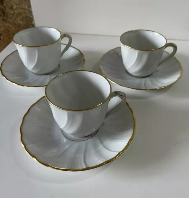 3 Tasses à café et 3 Soucoupes porcelaine de Limoges L. BERNARDAUD Verlaine