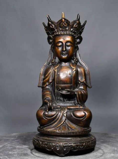 10.2" China old Tibet Tibetan Buddhism temple Bronze Guanyin Bodhisattva statue