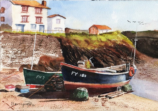 ACUARELA ORIGINAL DE BERRUGUETE, PEQUEÑA CALA FOZ GRAN OFERTA ART Acuarela Aquar