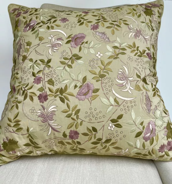 TWO Ralph Lauren 24” Embroidered Throw Pillow Covers Floral Silk Embroidery