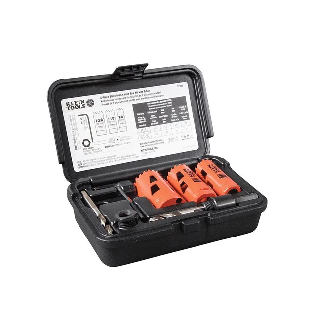 Klein Tools Electricians Hole Saw Kit Arbor Set 3 Piece Drill Bits Multi Purpose