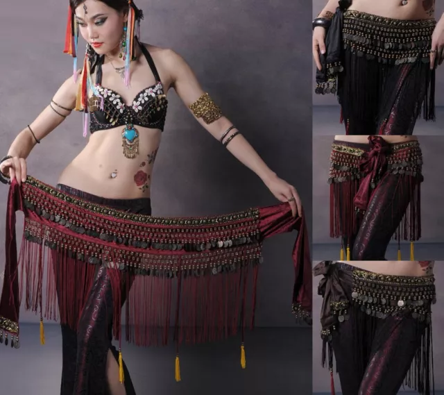 Belly Dance Costume Copper Hip Scarf Tribal Fringe Tassel skirt Dress Belt