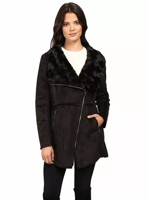 Jessica Simpson 166542 Womens Faux Shearling Moto Jacket Black Size Medium