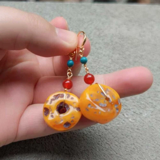 Sterling Silver (925) REAL AMBER Acorn Drop Ladies Earrings CARNIVAL Classic