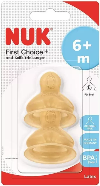 NUK First Choice+ Baby Bottle Teat, 6-18 Months, Latex with Large Feed Hole, An 2