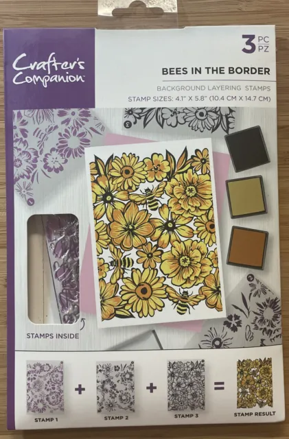 Crafters Companion Bees In The Border Background Layering Stamps 3Pc
