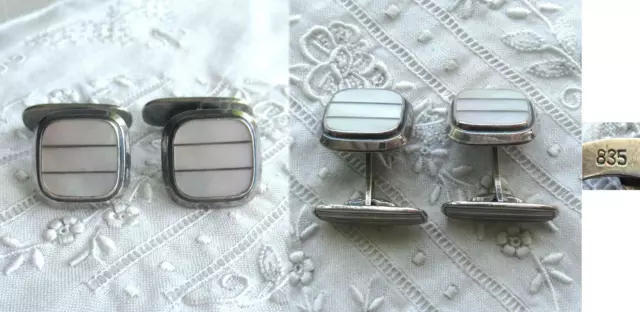 ALTE SILBERNE MANSCHETTENKNÖPFE - CUFFLINKS - PERLMUTT - 835er