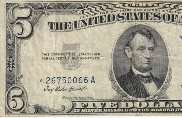 *26750066A 1953A Five Dollar Silver Certificate Star Note In Very Fine Condition