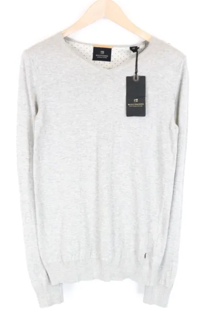 SCOTCH & SODA Men Sweatshirt Ams Couture S Grey Pure Cotton Long Sleeved V-neck