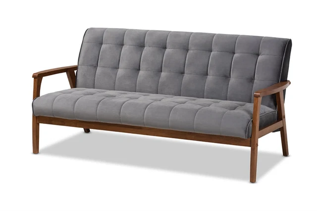 Baxton Studio Mid-Century Sofa With Grey And Walnut TOGO-Grey Velvet/Walnut-SF
