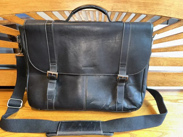 Samsonite Leather Briefcase Double Gusset Laptop Messenger Black Bag 16 x 12