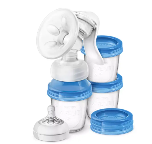 Avent Natural  Hand - Milchpumpe Starter Set Stillset & 3 x Aufbewahrungsbechern