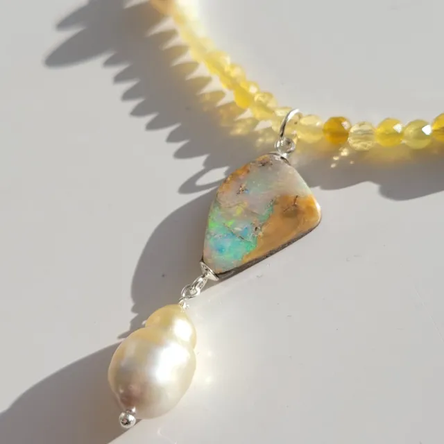 collier argent perle des mers du sud pierre précieuse opale jaune opale boulder