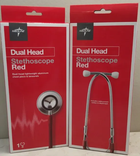 2-Pack Dual-Head Stethoscope, Red, Medline