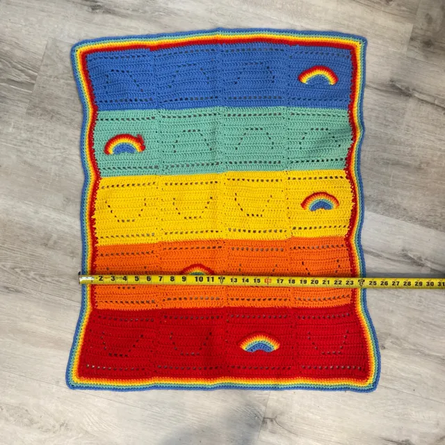 Vintage Handmade Baby Blanket Rainbow Crochet Afghan Knit Colorful