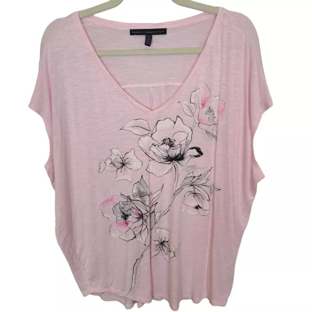 White House Black Market Womens XL Pink Floral Dolman Sleeve Jetsetter Tee Shirt