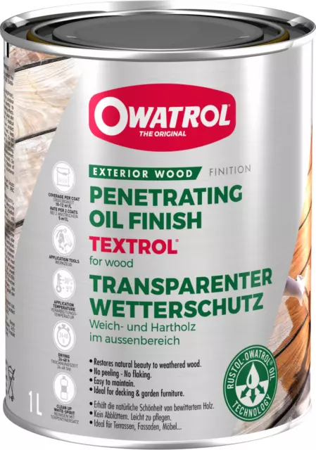 OWATROL TEXTROL, 1 L - farblos, Holzöl für Holzhäuser,  Terrassen, Gartenmöbel