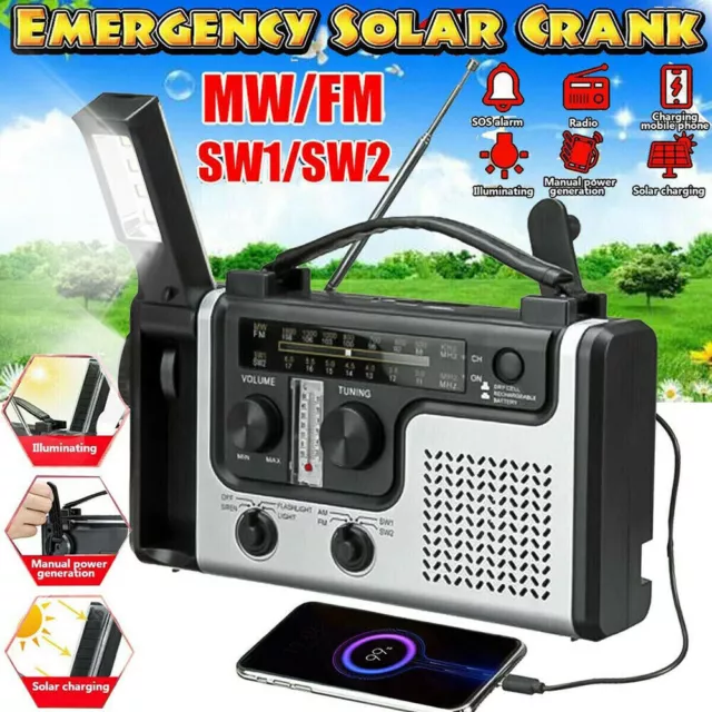 Solar Radio Kurbelradio AM/FM/SW Dynamo Koffer Radio mit LED Lampe/SOS Alarm DE