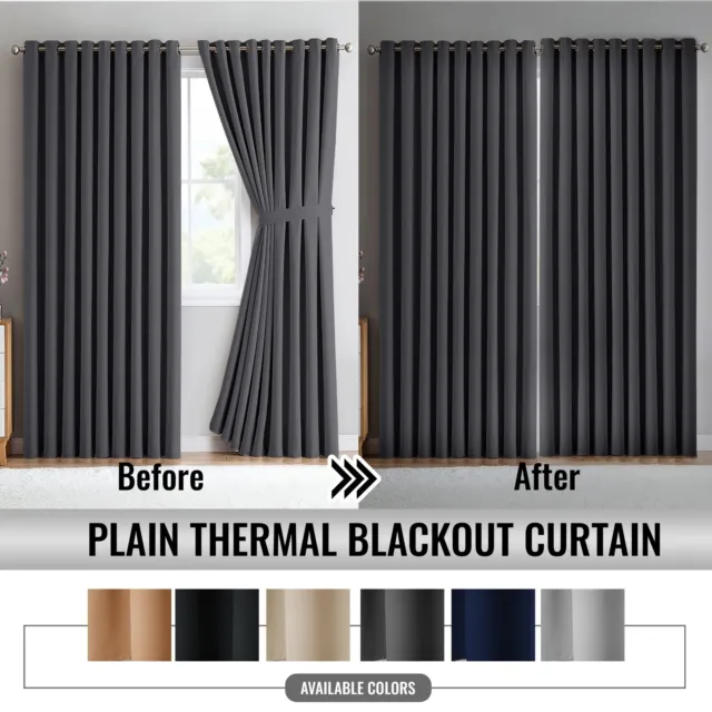 Blackout Eyelet Curtains Thermal Ready Made Eyelet Ring Door Window Curtain Pair